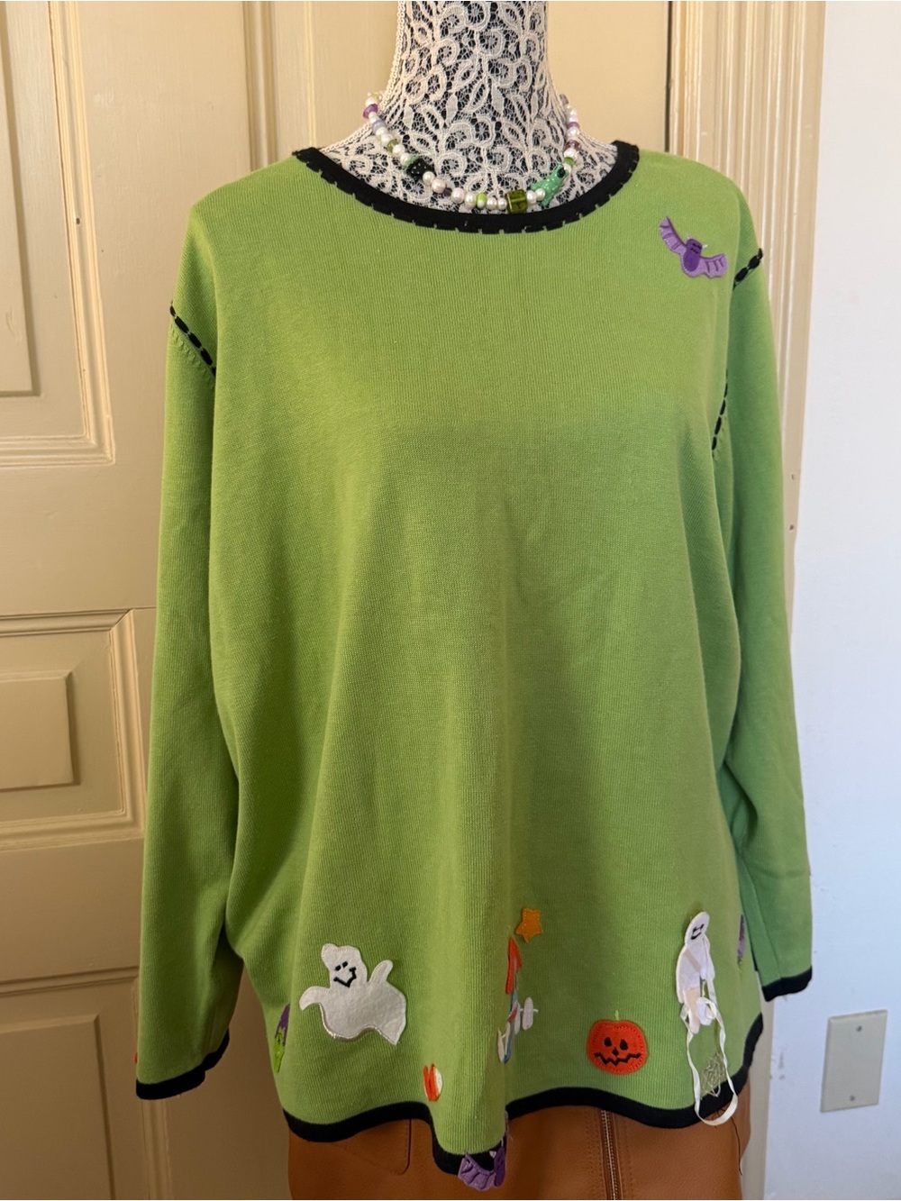 Vintage Halloween Green Cardigan SZ 2X - Picture 2 of 8